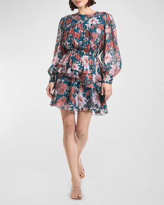 Meg Tiered Floral-Print Chiffon Mini Dress