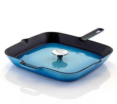 MegaChef 11" Square Enamel Cast Iron Grill Pan and Press