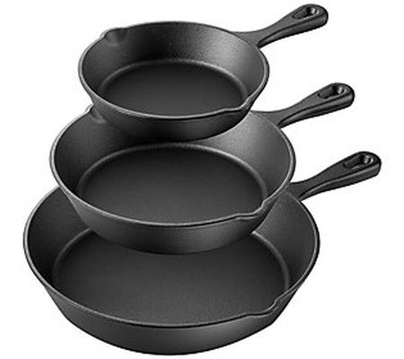 MegaChef Pre-Seasoned 3 Piece Cast Iron Skillet Set