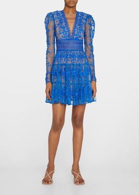 Megan Floral-Embroidered Lace Mini Dress