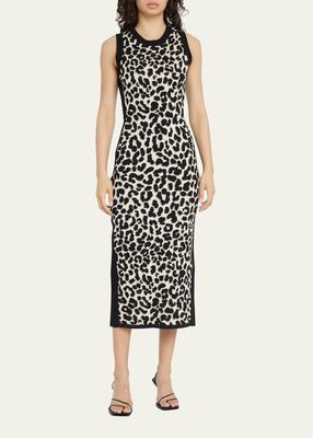 Meggie Sleeveless Leopard Intarsia Midi Dress
