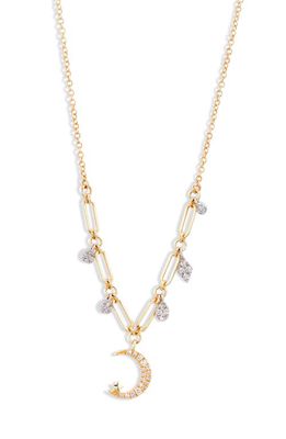 Meira T Crescent Moon Diamond Pendant Necklace in Two Toned Yellow Gold