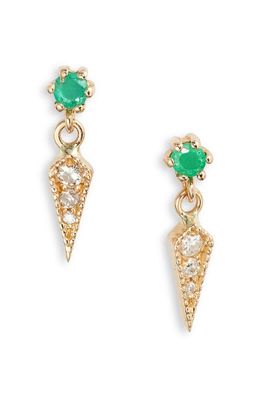 Meira T Diamond & Emerald Drop Earrings in Yellow Gold