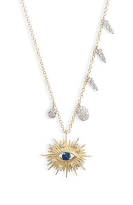 Meira T Diamond & Sapphire Starburst Evil Eye Pendant Necklace in Yellow Gold