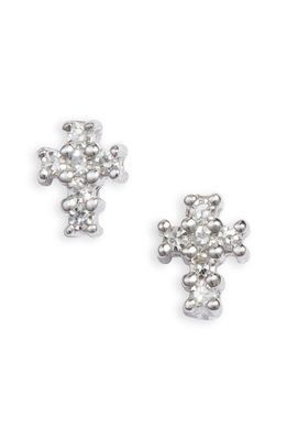 Meira T Diamond Cross Stud Earrings in White