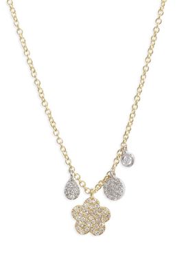 Meira T Diamond Flower Charm Necklace in Yellow Gold