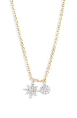 Meira T Dual Diamond Pendant Necklace in Two Toned Yellow Gold