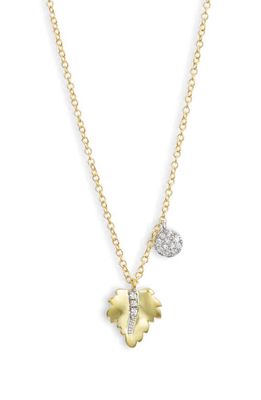 Meira T Leaf & Diamond Charm Necklace in Two Toned Yellow Gold 