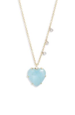 Meira T Milky Aquamarine & Diamond Heart Pendant Necklace in 14K Yellow Gold/Aqua