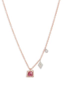 Meira T Ruby & Diamond Charm Necklace in Ruby/Rose Gold