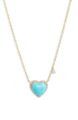 Meira T Turquoise & Diamond Heart Pendant Necklace in Yellow