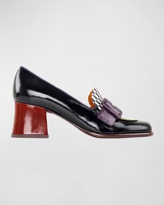 Meisin43 Mixed Leather Heeled Loafers