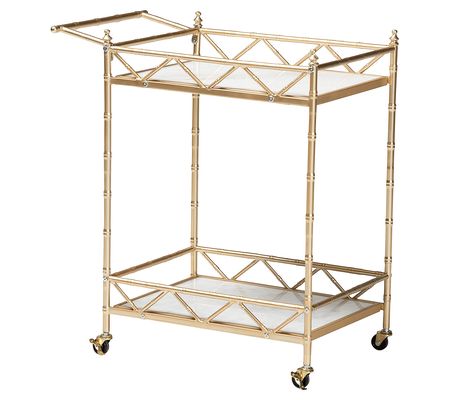 Mela Gold Metal and White Marble 2-Tier Wine Ca t