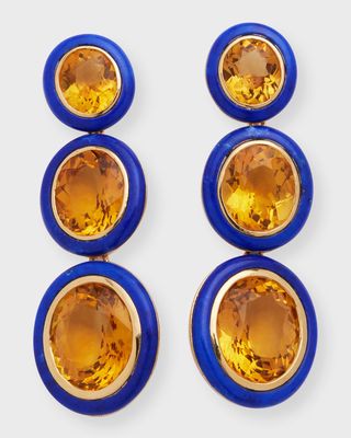 Melange 3-Tier Oval Earrings in 18k Gold with Citrine & Lapis