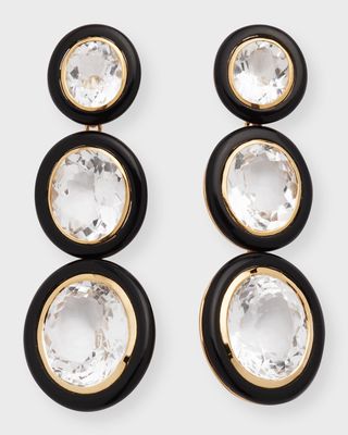 Melange 3-Tier Oval Earrings in 18k Gold with Rock Crystal & Onyx