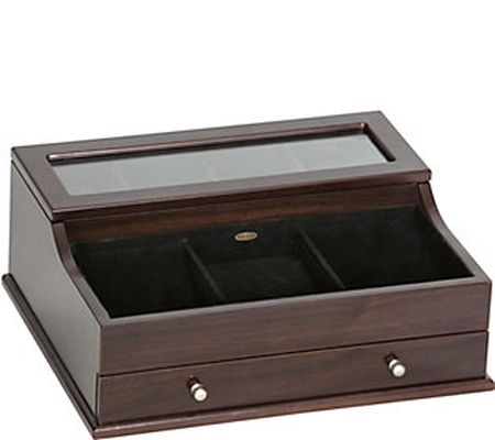 Mele & Co. Hampden Men's Glass Top Valet in Mah ogany Finish