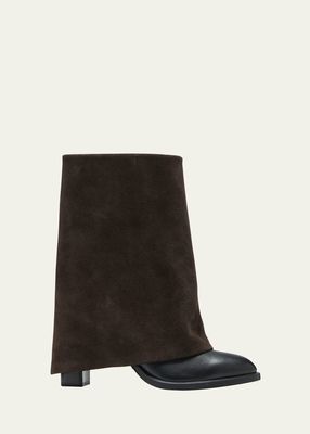 Melia Mixed Leather Fold-over Collar Mid Boots