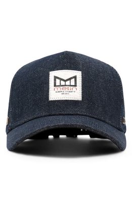 Melin Odyssey Stacked Hydro Performance Denim Snapback Hat in Dark Denim