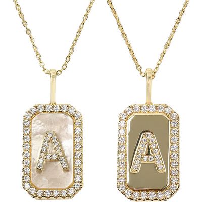 Melinda Maria Love Letters Double Sided Mother-of-Pearl Initial Pendant Necklace in White Cubic Zirconia/Gold - A 