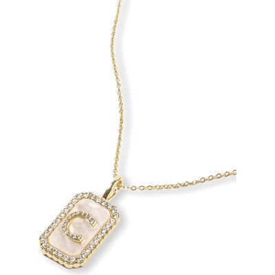 Melinda Maria Love Letters Double Sided Mother-of-Pearl Initial Pendant Necklace in White Cubic Zirconia/Gold - C 