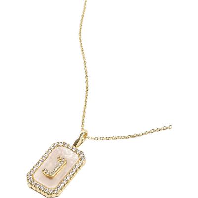 Melinda Maria Love Letters Double Sided Mother-of-Pearl Initial Pendant Necklace in White Cubic Zirconia/Gold - J 