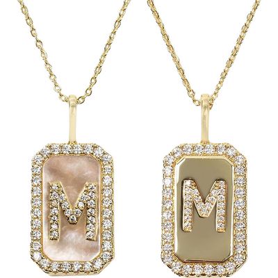 Melinda Maria Love Letters Double Sided Mother-of-Pearl Initial Pendant Necklace in White Cubic Zirconia/Gold - M 