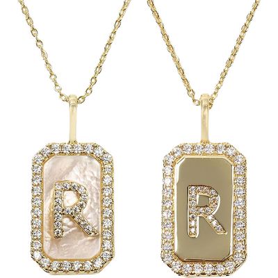 Melinda Maria Love Letters Double Sided Mother-of-Pearl Initial Pendant Necklace in White Cubic Zirconia/Gold - R 