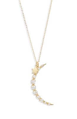 Melinda Maria What Dreams are Made Of Crescent Charm Necklace in Gold/white Diamondettes
