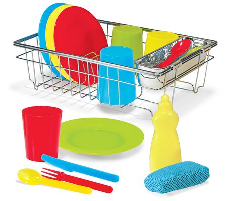 Melissa & Doug Let's Play House] Wash & Dry Dis h Set