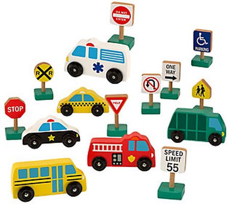 Melissa & Doug Wooden Vehicles and Traffic Sign s