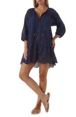 Melissa Odabash Ashley Classic Embroidered Cotton Cover-Up Minidress in Navy