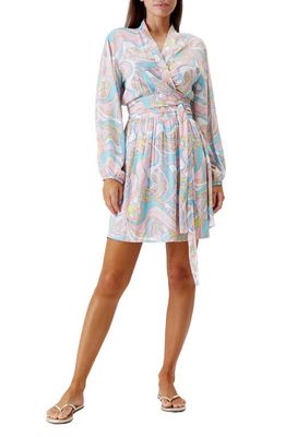 Melissa Odabash Juliet Long Sleeve Faux-Wrap Cover-Up Dress in Riviera