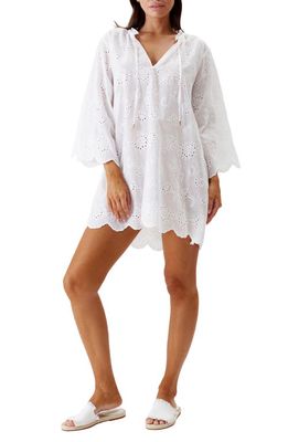 Melissa Odabash Lucy Embroidered Cotton Cover-Up Tunic in White