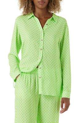 Melissa Odabash Millie Long Sleeve Cover-Up Button-Up Shirt in Lime Links
