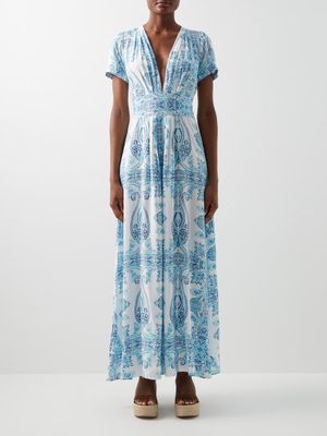 Melissa Odabash - Petunia Tropical-print Voile Dress - Womens - Blue Print
