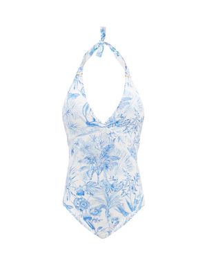 Melissa Odabash - Rimini Tropical-print Halterneck Swimsuit - Womens - Blue Print
