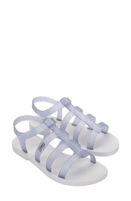 Melissa Sun Rodeo Water Resistant Cage Sandal in White/Clear Glitter Silve