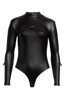 MELITTA BAUMEISTER Pierced Faux Leather Bodysuit in Black Stretch Pleather