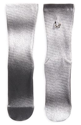 MELITTA BAUMEISTER Pierced Faux Leather Socks in Black /White Printed Rib Knit