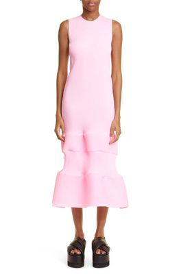 MELITTA BAUMEISTER Wavy Ripple Sleeveless Plissé Midi Dress in Hot Pink