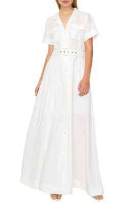 MELLODAY Belted Linen Blend Maxi Shirtdress in White