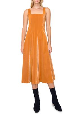 MELLODAY Croc Embossed Faux Leather Midi Dress in Camel