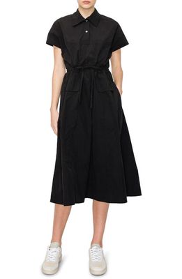 MELLODAY Drawstring Waist Midi Shirtdress in Black 