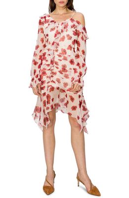 MELLODAY Floral One-Shoulder Long Sleeve Chiffon Dress in Ivory Red
