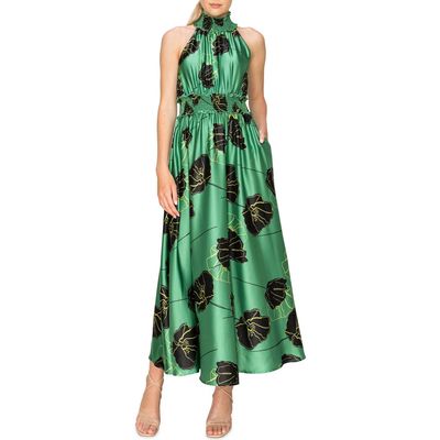 MELLODAY Floral Print Maxi Dress in Sage Black Floral 