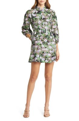 MELLODAY Floral Puff Long Sleeve Button-Up Dress in Green Multi