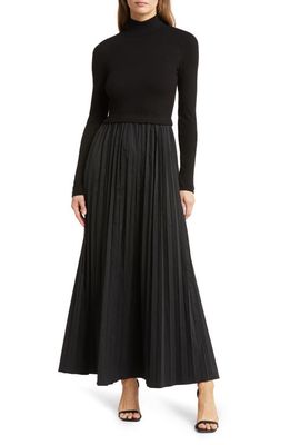 MELLODAY Long Sleeve Mixed Media Dress in Black