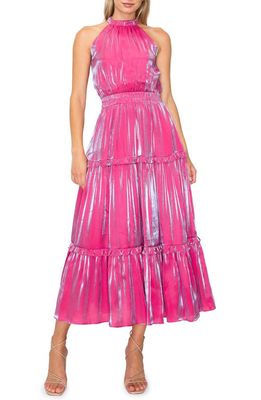 MELLODAY Mock Neck Tiered Dress in Pink