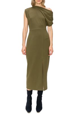 MELLODAY One-Shoulder Midi Sheath Dress in Olive
