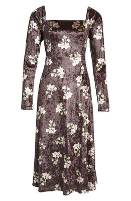 MELLODAY Print Square Neck Long Sleeve Stretch Velvet Dress in Black Floral